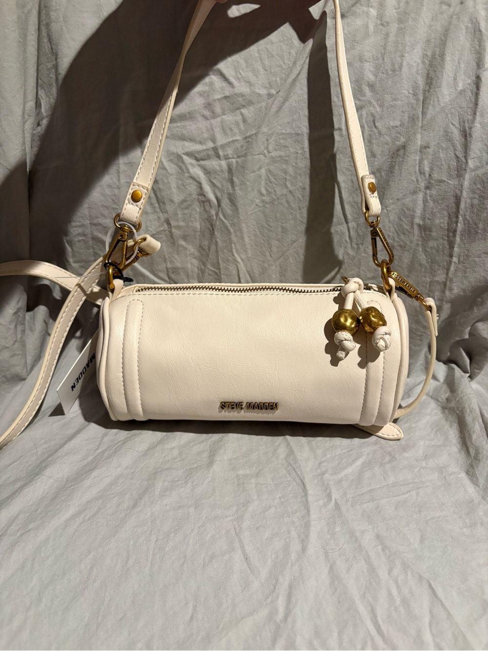 Steve Madden Cream & Gold Barrel Crossbody Bag